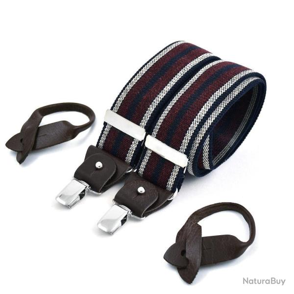 Bretelles superior rayure bordeaux et �cru sur bleu marine