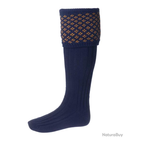 Chaussettes BOUGHTON navy/ochre + garters - 39/41 / Navy / Ochre