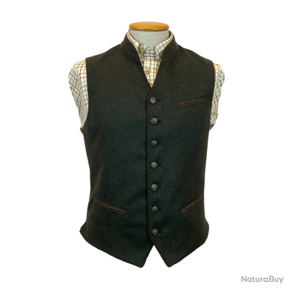 Gilet autrichien en loden Homme Weiler - 6 coloris - Maximilian - 48 / Dark olive