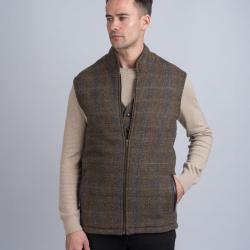 Gilet bodywarmer tweed horse brown et insert cuir - 52