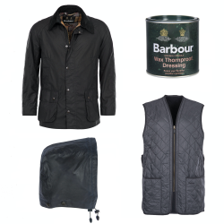 Pack Ashby veste huil&eacute;e + gilet + capuche + wax - Barbour - BLEUE / XL