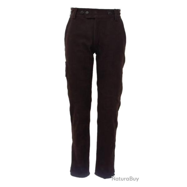 Pantalon de chasse en cuir de buffle chocolat "slim" - CE709 - Chasse El�gance - 40 / Marron