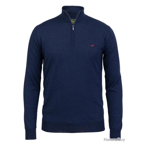 Pull 1/4 de zip en laine m�rinos Norfolk - 5 coloris - Laksen - M / French blue