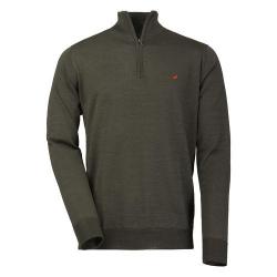 Pull m&eacute;rino norfolk 1/4 ZIP - Olive / L