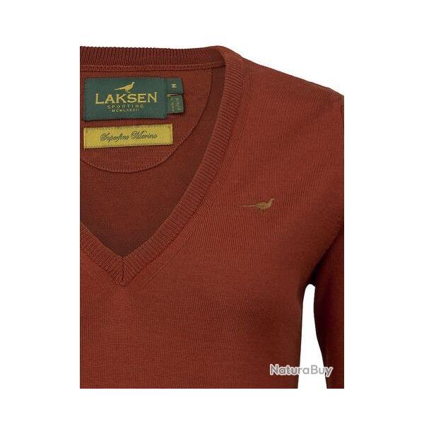 Pull m�rinos femme col v Camilla - Burnt orange / XL