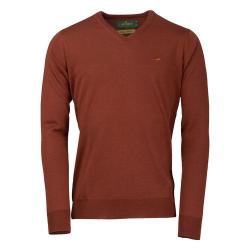 Pull m&eacute;rinos sussex col V - Burnt orange / S
