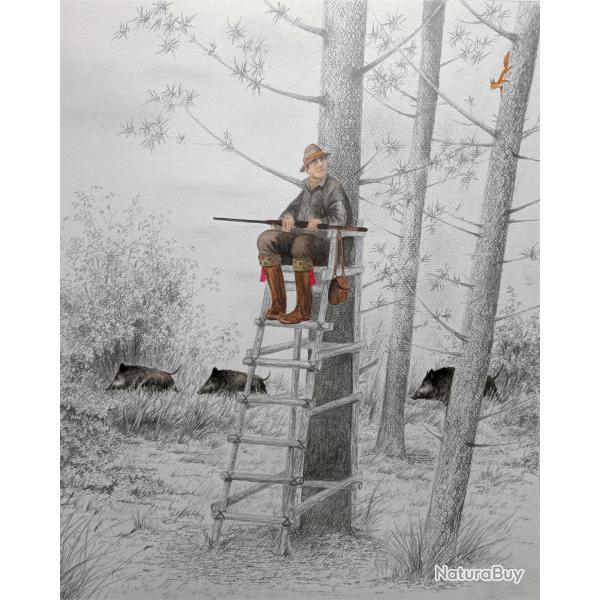 Tirage d'Art � Au poste � en Aquarelle - Thibault de Witte