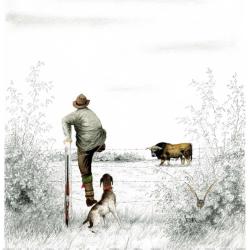 Tirage d'Aquarelle &laquo; B&eacute;casse au cul lev&eacute; &raquo; - Thibault de Witte