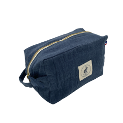 Trousse de toilette en lin - Bleu fonc&eacute;