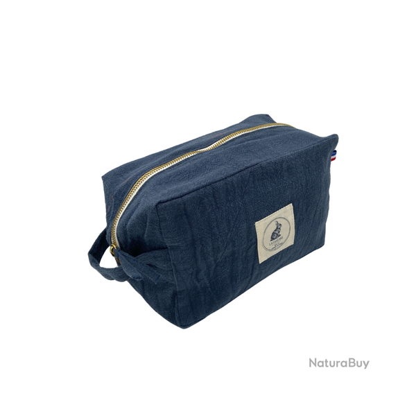 Trousse de toilette en lin - Bleu fonc�