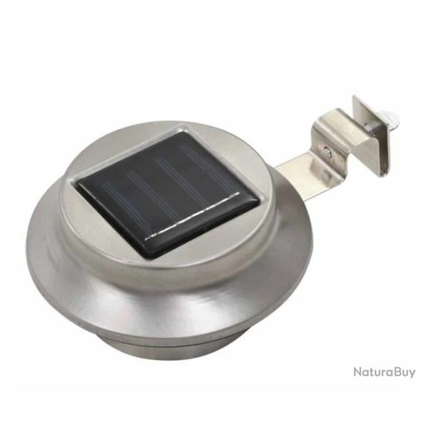 Lampe solaire LED acier inoxydable 12 cm blanc froid ronde lot 6