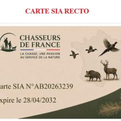 CARTE SIA CHASSEUR &laquo; TECHNOLOGIE NFC &raquo;