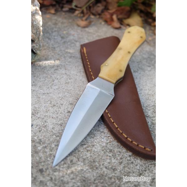 Couteau Dague Scottish Dirk Sheffield Sgian Dubh Lame Acier Carbone 1055 Manche Os Etui Cuir Artisan