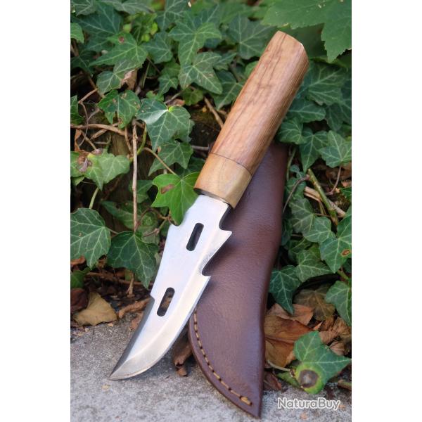 Poignard Puukko Couteau Lame Acier Inox Harpoon Manche Bois Fab Artisanale Etui Cuir