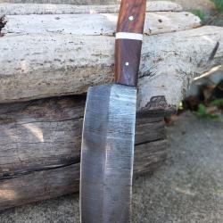 Couteau De Cuisine Santoku Lame Acier Damas 256 Couches Manche Bois Fabrication Artisanale