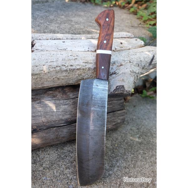 Couteau De Cuisine Santoku Lame Acier Damas 256 Couches Manche Bois Fabrication Artisanale