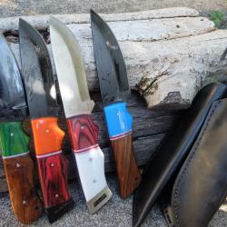 LOT DE 4 Couteau Tactical Urbain Lame Drop Acier Carbone 1055 Blk Manche Bois Etui Fab Artisanale