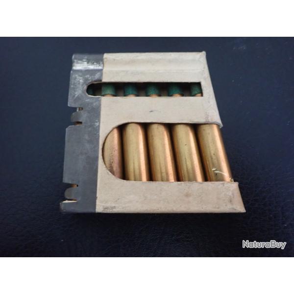 Lot de 6 Munitions tir r�duit neutralis�es + lame chargeur pour Rubin Schmidt 7,5 suisse Ogives bois