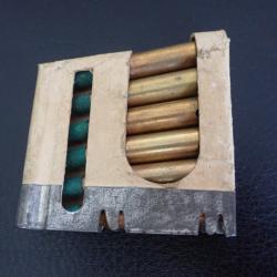 1948 Lot de 6 Munitions tir r&eacute;duit + lame chargeur pour Rubin Schmidt 7,5 suisse Ogives bois