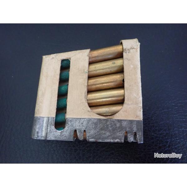 1948 Lot de 6 Munitions tir r�duit + lame chargeur pour Rubin Schmidt 7,5 suisse Ogives bois
