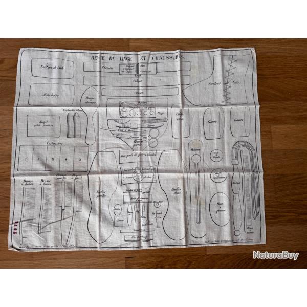 Rare mouchoir d'instruction militaire � Revue de linge et chaussures � - Guillaume Fr�res -