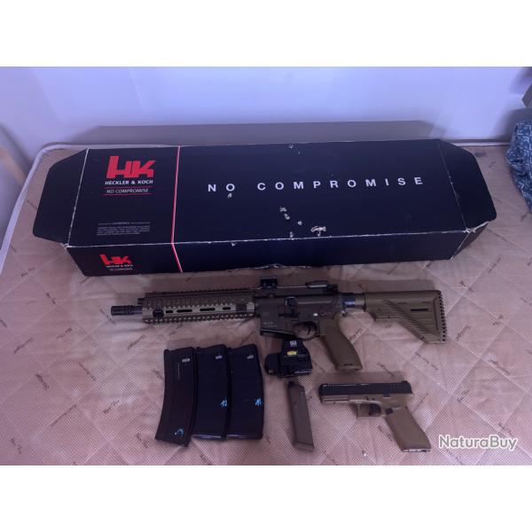 HK416 GBBR + Glock 17 Gen5 GBB + 4 chargeurs + viseur type EOTech - Lot Airsoft