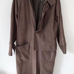 Manteau long vintage daim marron col &agrave; rabat. T M Homme mesures ds l'annonce