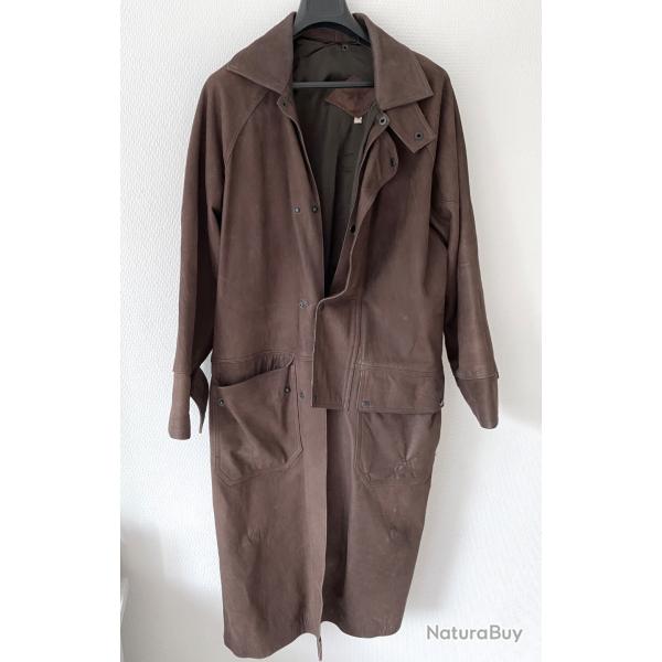 Manteau long vintage daim marron col � rabat. T M Homme mesures ds l'annonce