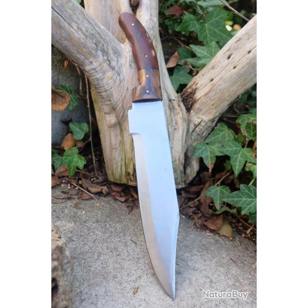 Couteau de Cuisine Kebbab Lame Acier Carbone 1055 Manche Bois Fabrication Artisanale