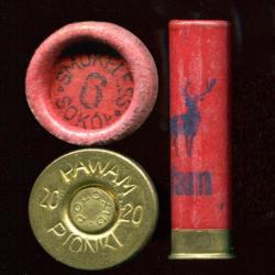 Cal. 20 - PAWAM PIONKI - Pologne - tube carton rouge avec dessin de cerf - plomb de 6