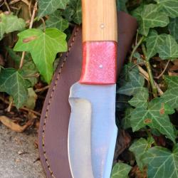 Couteau de Chasse Bushcraft Lame Drop Point Acier Carbone 1055 Manche Bois/R&eacute;sine Etui Fabr Artisan