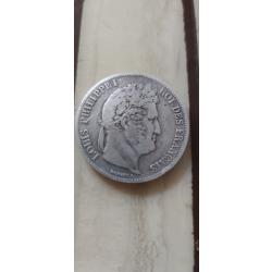 Rare pi&egrave;ce de collection 5 Francs Louis Philippe 1er Rois des Fran&ccedil;ais 1839 en argent massif