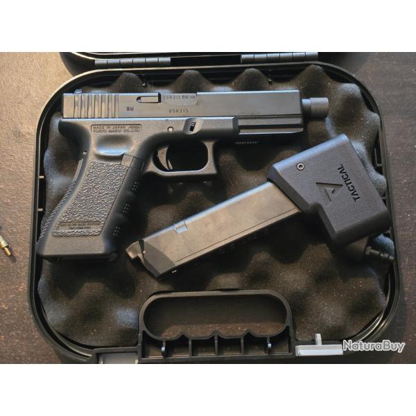 Glock 18c tokyo marui avec chargeur HPA type M4 et canon externe filet� acier guarder