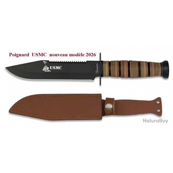 Poignard de combat ou de survie USMC lame de 18 cm avec �tui Cuir pour Ceinture