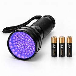 Lampe torche UV 51 LED 395 nm - Lumi&egrave;re noire, d&eacute;tection de traces et taches - Aluminium