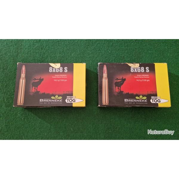 Lot de 2 boites de 20 balles soit 40 munitions Brenneke TOG  14,2 gr  Cal 8x68 S