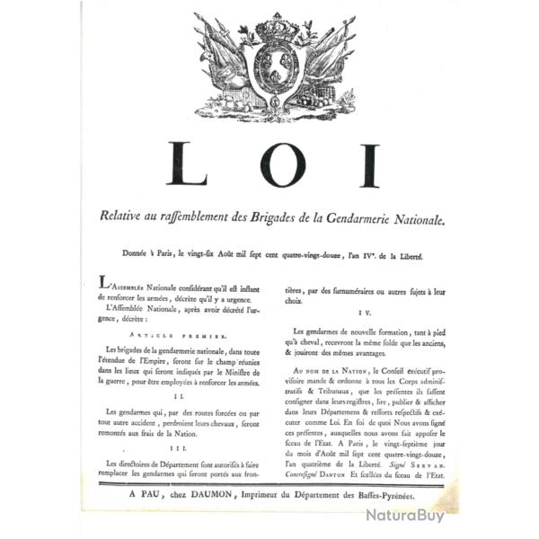 Reproduction d'une loi r�volutionnaire - Rassemblement des Brigades de la Gendarmerie nationale