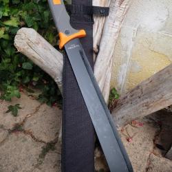 Bowie Couteau Machette Survie Fa&ccedil;on Bear Grylls Lame Acier 3Cr13 Black Etui Nylon Manche Orange/Gris
