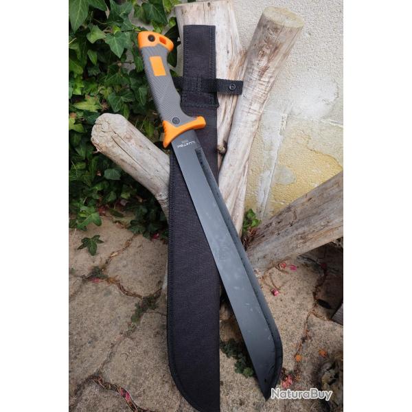 Bowie Couteau Machette Survie Fa�on Bear Grylls Lame Acier 3Cr13 Black Etui Nylon Manche Orange/Gris