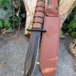 Couteau Tactical Marines Combat Short Lame Acier 3Cr13 Manche Cuir Etui Cuir Style Ka-bar