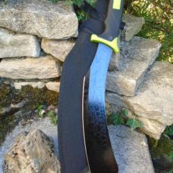 Machette Couteau Kukkri Bushcraft Parang Machete Lame Acier 3Cr13 Manche ABS Green/Black Etui Nylon