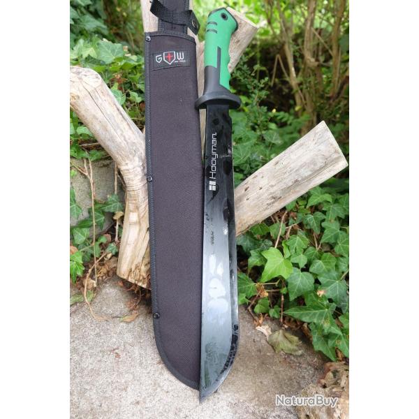 Couteau Bowie Machette Mad Max Survie Lame Acier 3Cr13 Manche ABS Green Black Etui Nylon Treck