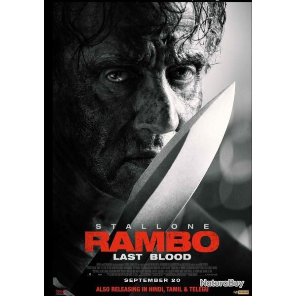 Couteau Rambo 5 Last Blood Lame Acier Inox Manche Polym�re Etui Cuir NON NUMEROT� Rambo V 001