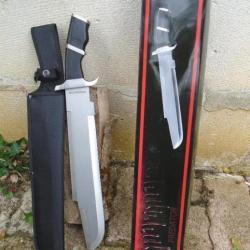Couteau Machette R&eacute;plique Couteau Predator Schwarzenegger Lame Acier 440 Manche Bois Etui Cordura 01