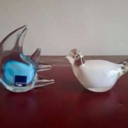 Lot de 2 animaux de vitrine en verre souffl&eacute; Leonardo 11 et 13 cm