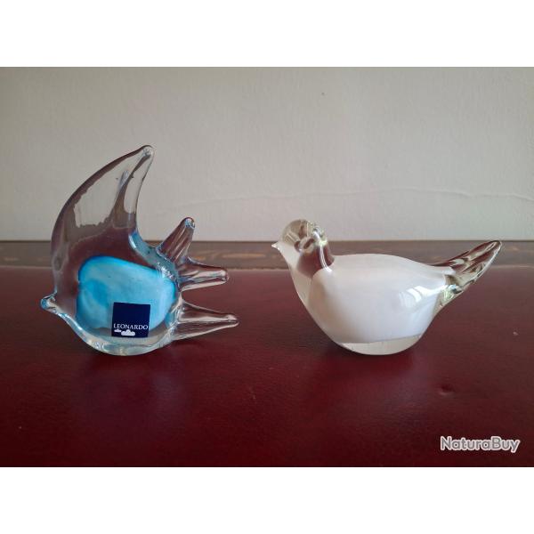 Lot de 2 animaux de vitrine en verre souffl� Leonardo 11 et 13 cm