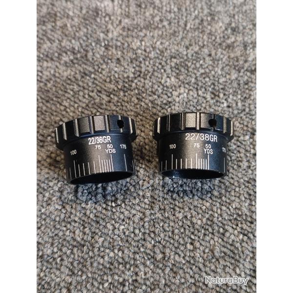 2 tourelles de r�glage lunette de tir 22/36GR et 22/38GR NEUVES en aluminium