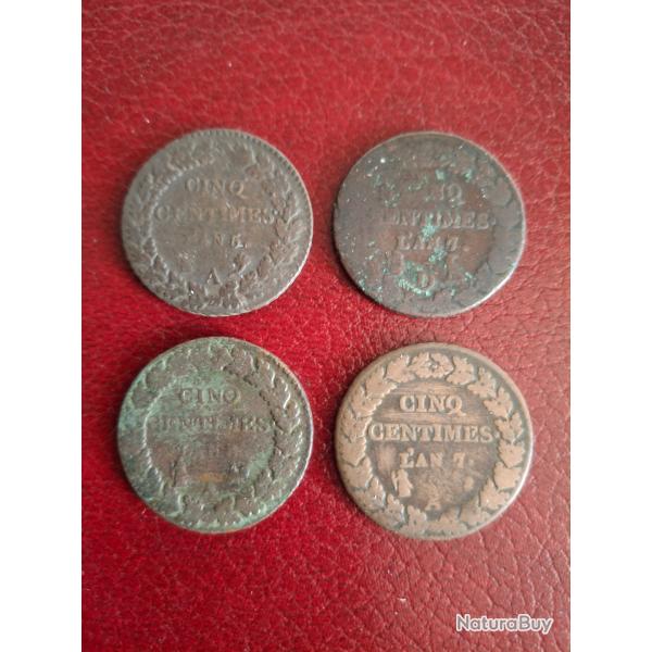 Lot de 4 pi�ces de 5 centimes An 5, 7 et 8 dont An 7/5 D