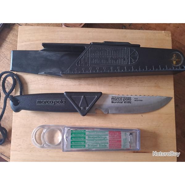 Couteau de survie vintage "MarcoPolo" par FES (Germany), ann�es 80, complet