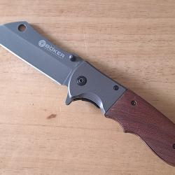 Boker DA104 (mod. 2018), lame tanto, manche en bois et titane